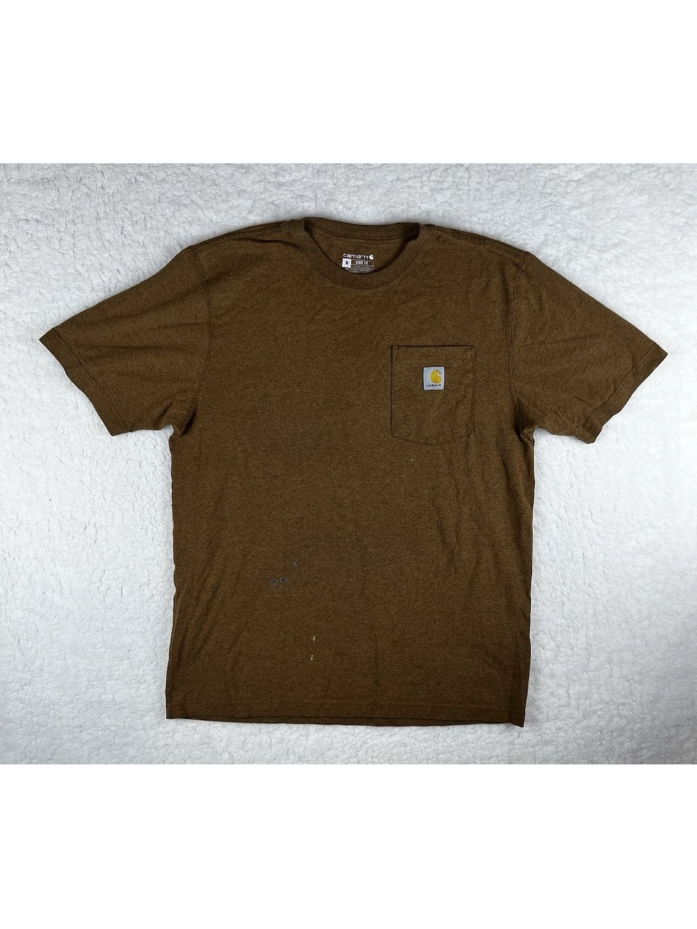 Carhartt Mens Medium Brown Front Pocket Graphic Tshirt Back Logo Flaws